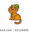 Mr ginger cat in the green hat and tie. Cute kitty on the white background. Kids club or zoo-shop logo. Orange mood 62124406