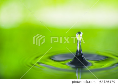 Fresh green background with drops falling on water surface 62126379