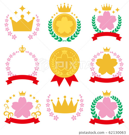Cherry blossom ranking icon set gold Cherry blossom ranking icon set gold 62130063