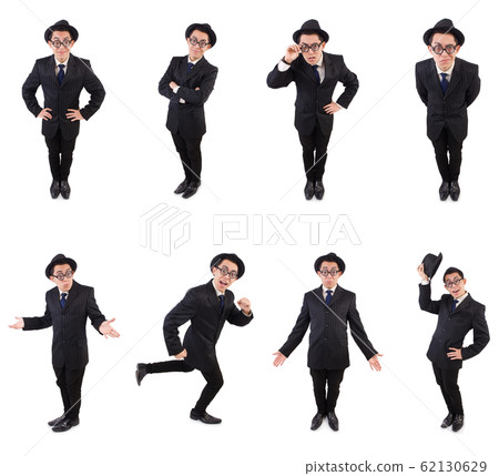 Funny gentleman in striped suit isolated on white 62130629