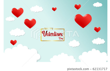 Valentines of paper craft design, contain red hearts and clouds. Happy Valentine's Day concept 62131717