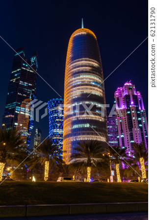 DOHA, QATAR - FEBRUARY 7, 2020: The skyline of the modern and high-rising city of Doha in Qatar, Middle East. 62131790