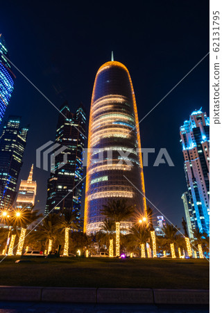 DOHA, QATAR - FEBRUARY 7, 2020: The skyline of the modern and high-rising city of Doha in Qatar, Middle East. DOHA, QATAR - FEBRUARY 7, 2020: The skyline of the modern and high-rising city of Doha in Qatar, Middle East. 62131795