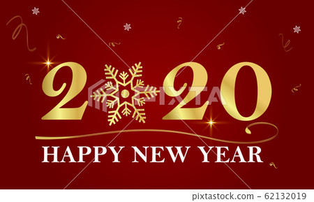 Happy New Year Banner with Gold 2020 Numbers on Bright with snowflakes and star in Red Background. Vector illustration 62132019