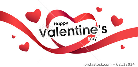 Happy valentine's day red ribbon heart shape background 62132034