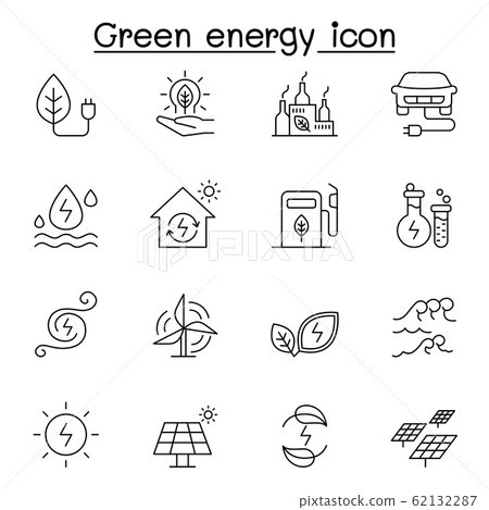 Green energy icon set in thin line style - Stock Illustration [62132287 ...