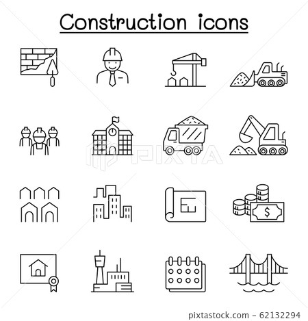 Construction icons set in thin line style 62132294