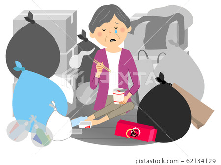 Garbage and the elderly senior woman cup noodles 62134129