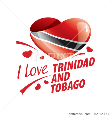 National flag of the Trinidad and Tobago in the shape of a heart and the inscription I love Trinidad and Tobago. Vector illustration 62135137