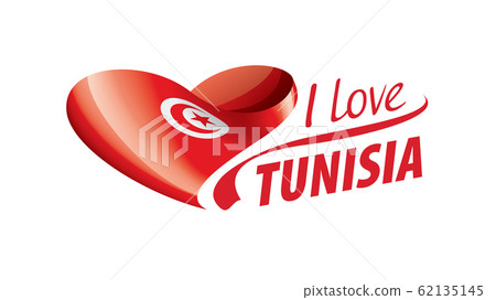 National flag of the Tunisia in the shape of a heart and the inscription I love Tunisia. Vector illustration National flag of the Tunisia in the shape of a heart and the inscription I love Tunisia. Vector illustration 62135145