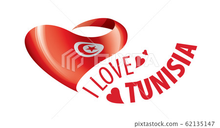 National flag of the Tunisia in the shape of a heart and the inscription I love Tunisia. Vector illustration National flag of the Tunisia in the shape of a heart and the inscription I love Tunisia. Vector illustration 62135147