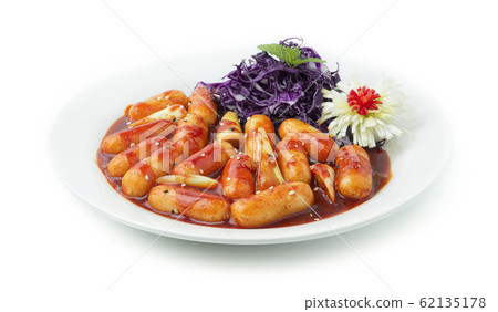 Tteokbokki Rice Cake stick and Leek in Kochujung 62135178