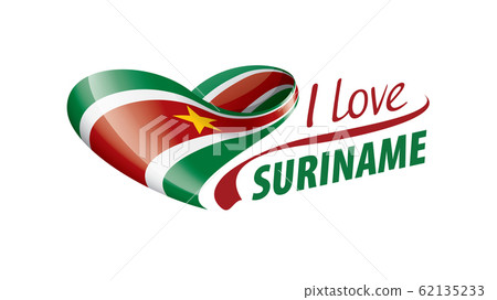 National flag of the Suriname in the shape of a heart and the inscription I love Suriname. Vector illustration National flag of the Suriname in the shape of a heart and the inscription I love Suriname. Vector illustration 62135233