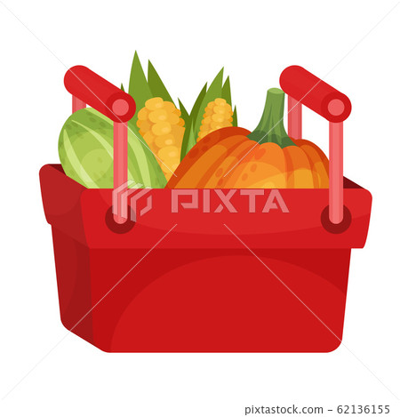 Plastic Basket with Fresh Vegetables Isolated… - Stock Illustration