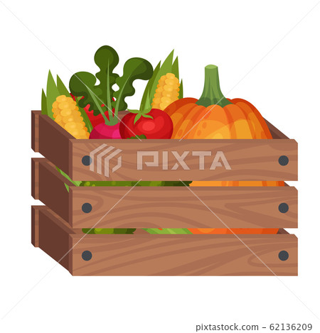 Wooden Box with Fresh Vegetables Isolated on... - Stock Illustration ...