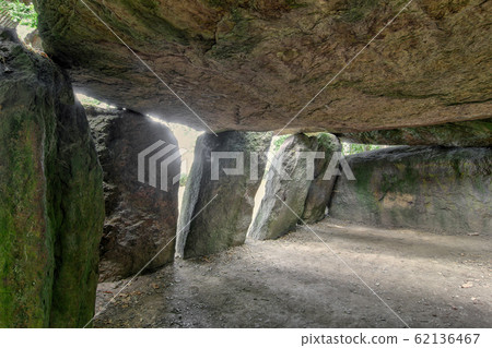 Inside a prehistoric burial chamber or Dolmen La Roche-aux-Fees Inside a prehistoric burial chamber or Dolmen La Roche-aux-Fees 62136467