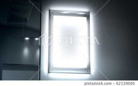 Blank white illuminated poster mock up in dark cinema room Blank white illuminated poster mock up in dark cinema room 62139080