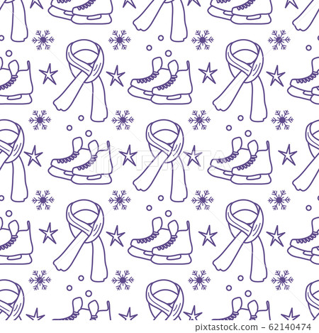 Vector seamless pattern Ice skates, scarf Sport Vector seamless pattern Ice skates, scarf Sport 62140474