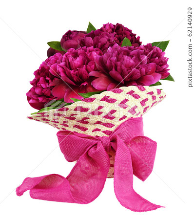 Inverted straw hat with pink canvas ribbon bow and Inverted straw hat with pink canvas ribbon bow and 62140929