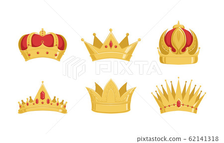 Golden Crowns Collection Royal Symbols Of 插圖素材 圖庫