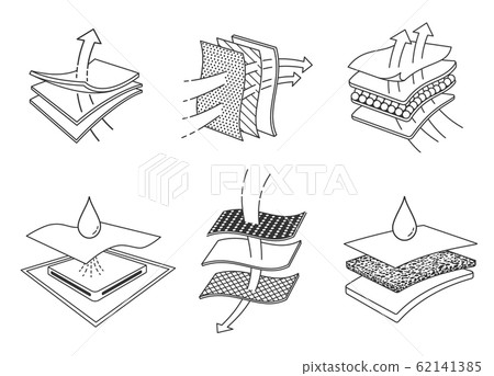 Set icons of absorbent sheets and diapers. advertising layered materials, fabric layers, napkin, sanitary pad,  mattresses and adults. Vector eps10. 62141385
