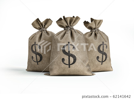 Money bags. Three with U.S. Dollar sign. 62141642