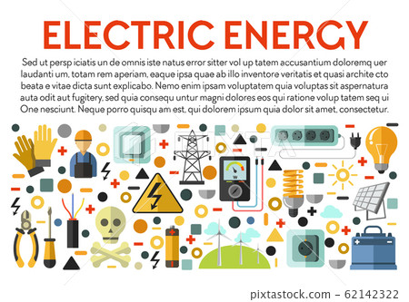 Electric energy banner with electrical works icons and text 62142322