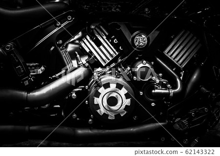 Motorcycle engine block closeup chopper bike vintage tone 62143322