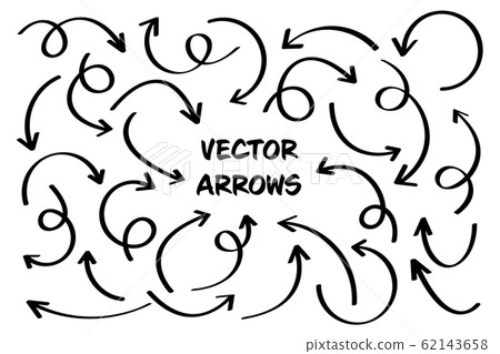 Black Hand Drawn Arrows Set on White Background. Arrow, Cursor Icon. Vector Pointers Collection Black Hand Drawn Arrows Set on White Background. Arrow, Cursor Icon. Vector Pointers Collection 62143658