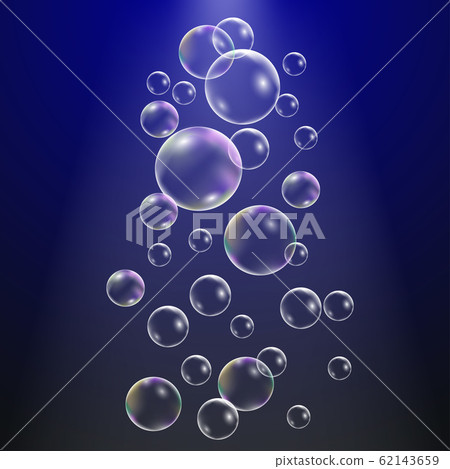 Set of water bubbles on dark blue background. Set of water bubbles on dark blue background. 62143659