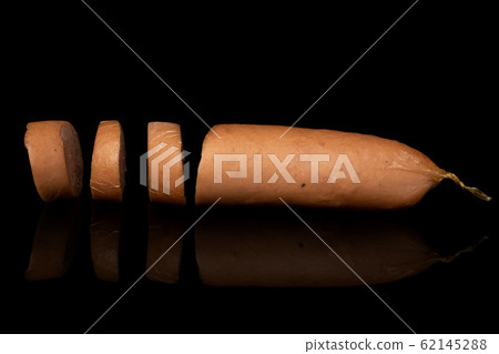 German pork sausage isolated on black glass 62145288