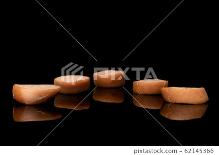 German pork sausage isolated on black glass German pork sausage isolated on black glass 62145366