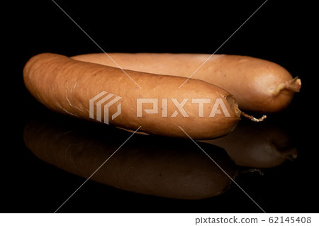 German pork sausage isolated on black glass German pork sausage isolated on black glass 62145408