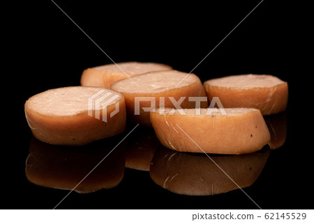 German pork sausage isolated on black glass German pork sausage isolated on black glass 62145529
