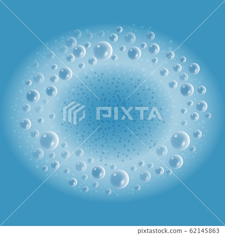Soap foam with bubbles on blue water background. Vector illustration 62145863