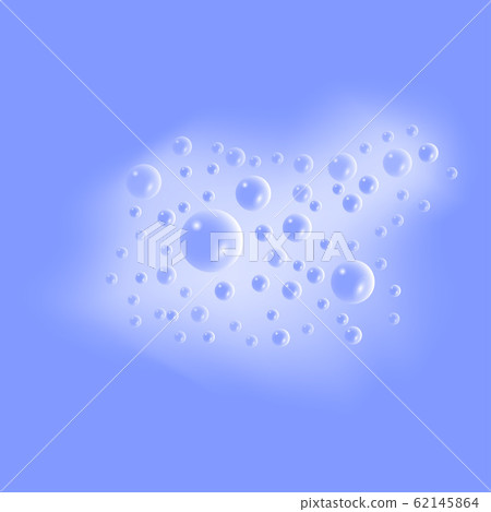 Soap foam with bubbles on blue water background. Vector illustration 62145864