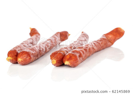 Smoked spicy sausage isolated on white 62145869