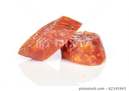 Smoked spicy sausage isolated on white Smoked spicy sausage isolated on white 62145943