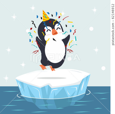 Cute Penguin with party hat on ice floe vector - Stock Illustration ...