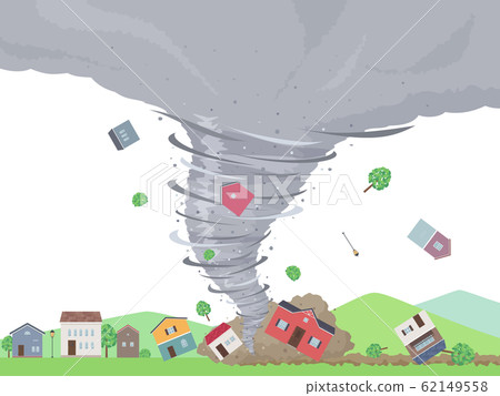 Illustration of a city affected by a tornado 62149558