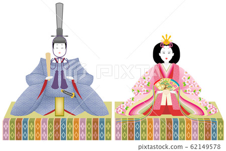 Hina doll male chick female chick white background - Stock Illustration