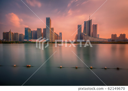 sunset over Swan Lake financial business district, Hefei city, China sunset over Swan Lake financial business district, Hefei city, China 62149670