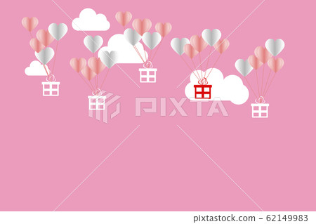 Gift box with Heart Balloons floating in the sky Gift box with Heart Balloons floating in the sky 62149983