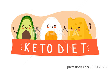 Cute boiled egg, avocado and cheese holding hands 62151682