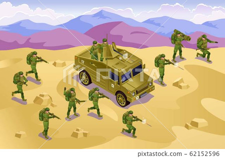 Attack Soldiers of Modern Army illustration isometric icons on isolated background 62152596