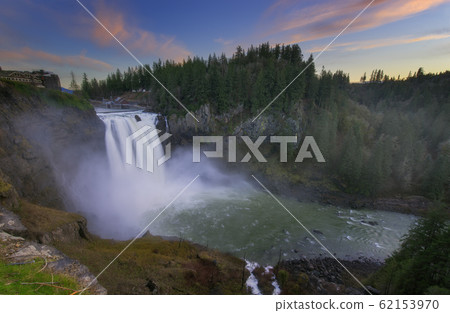 Sunset at the Snoqualmie Waterfalls in Washington 62153970