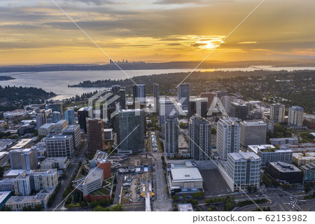 Drone shot of the city of Bellevue from above 62153982