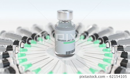 Vial with pertussis vaccine and syringes. Conceptual medical 3D rendering 62154105