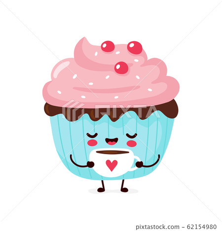 Cute Happy Smiling Cupcake Vector Stock Illustration 62154980 Pixta