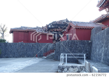 Shuri Castle Fengjin Gate Building partially burned down by fire, taken in December 2019 62156772